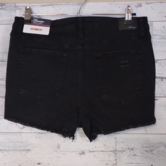 Mid Rise Distressed Raw Hem Denim Shorts Black 12 by Anvain - Picture 2 of 10